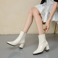 Trendy Lacquered Leather Women's Ankle Boots - Luna-White-4-State of Style