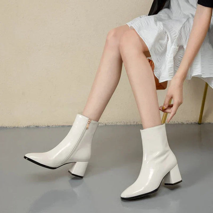 Trendy Lacquered Leather Women's Ankle Boots - Luna-White-4-State of Style