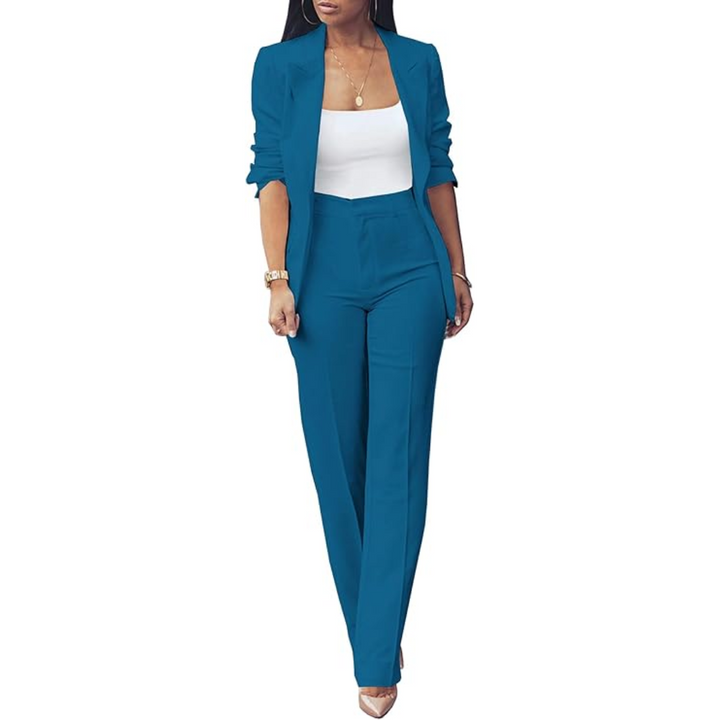 Trendy Ladies Blazer Set - Quina-Blue Green-S-State of Style
