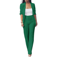 Trendy Ladies Blazer Set - Quina-Dark green-S-State of Style