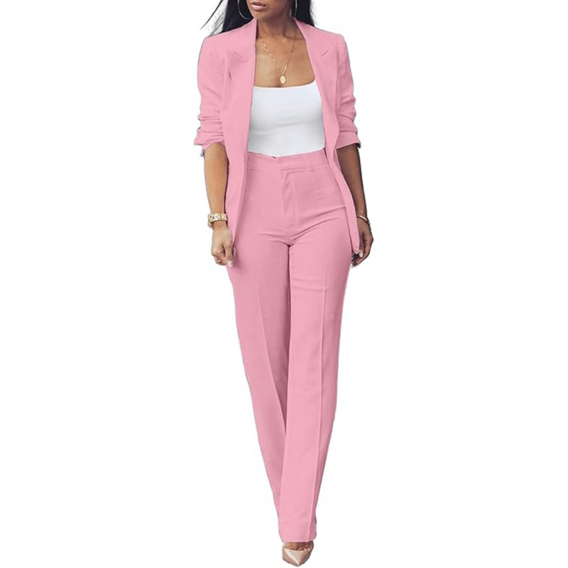 Trendy Ladies Blazer Set - Quina-Pink-S-State of Style