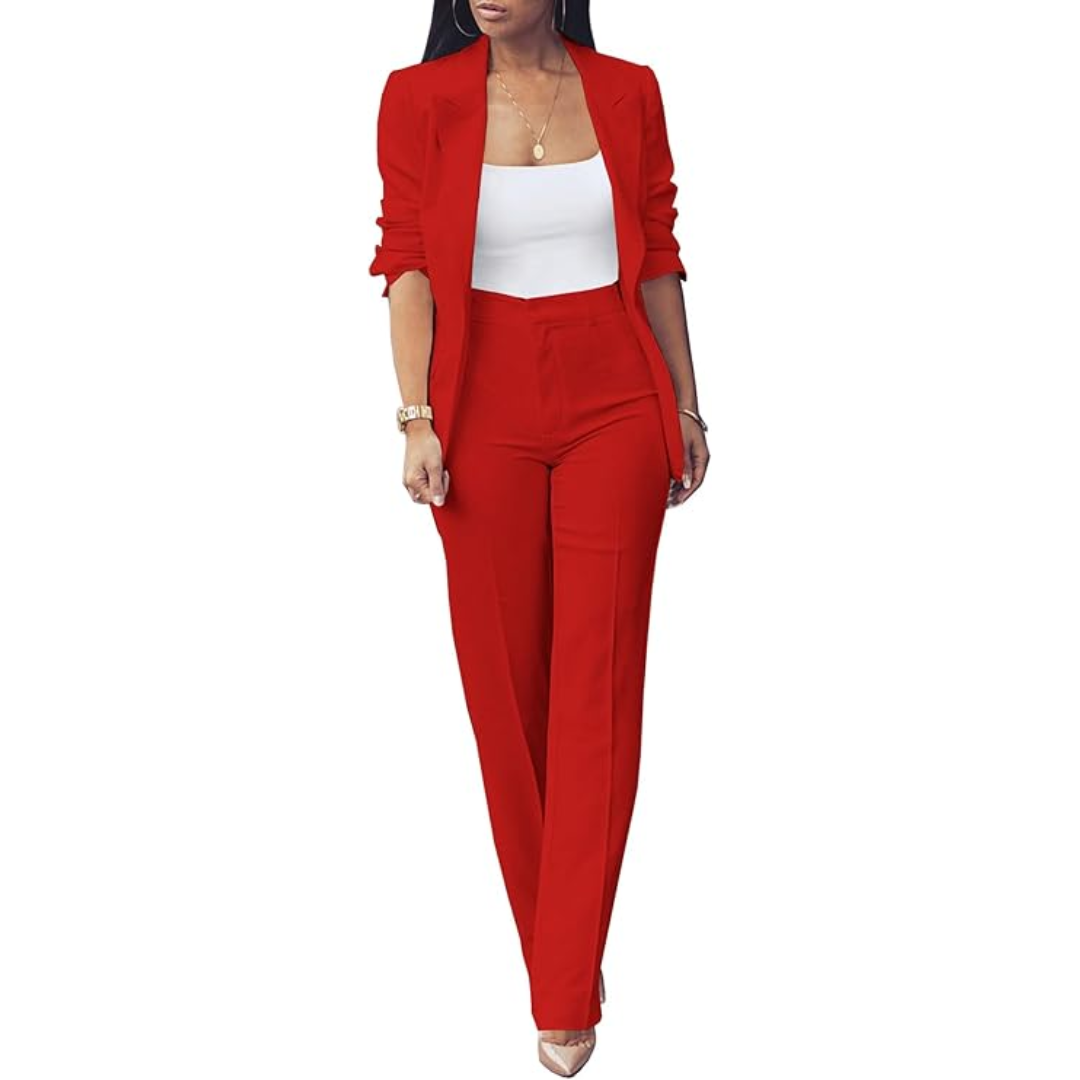 Trendy Ladies Blazer Set - Quina-Red-S-State of Style