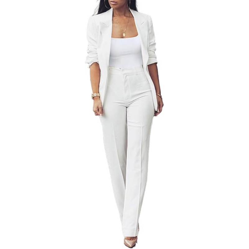Trendy Ladies Blazer Set - Quina-White-S-State of Style