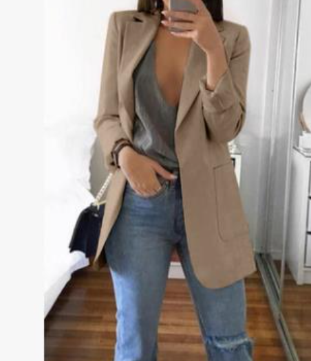 Trendy Ladies Blazer Vest - Elise-Khaki-S-State of Style