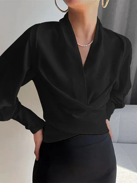 Trendy Ladies' Blouse with V-Neck - Elena-Black-S-State of Style