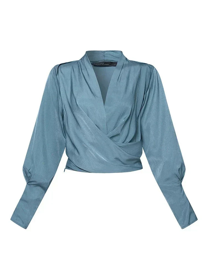 Trendy Ladies' Blouse with V-Neck - Elena-Blue-S-State of Style