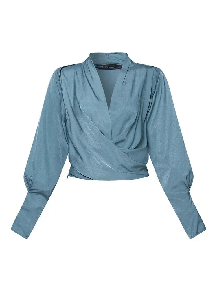 Trendy Ladies' Blouse with V-Neck - Elena-Blue-S-State of Style