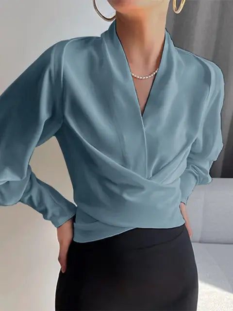 Trendy Ladies' Blouse with V-Neck - Elena-Blue-S-State of Style