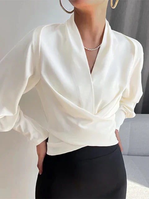 Trendy Ladies' Blouse with V-Neck - Elena-White-S-State of Style