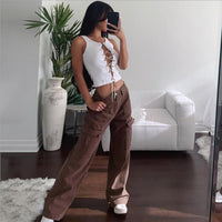 Trendy Ladies Cargo Jeans - Nova-Brown-XS-State of Style