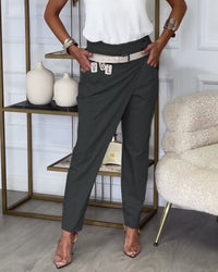 Trendy Ladies Patchwork Trousers with Belt - Liv-Dark Grey-S-State of Style