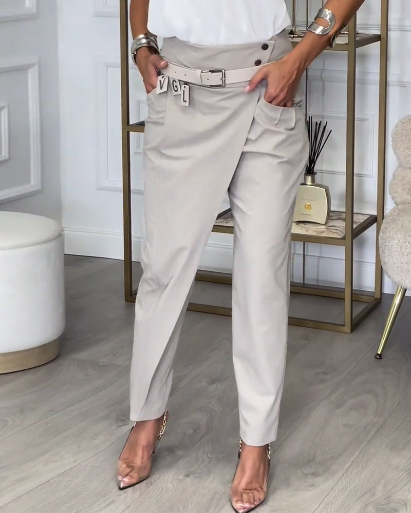 Trendy Ladies Patchwork Trousers with Belt - Liv-Grey-S-State of Style