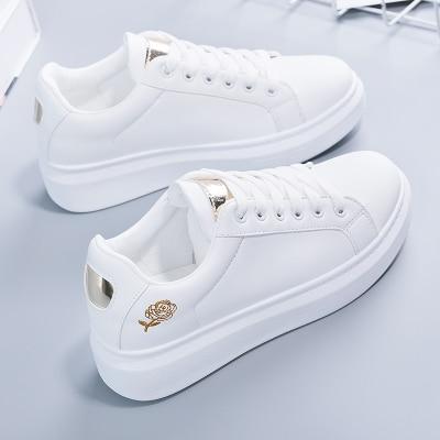 Trendy ladies' sneakers made of synthetic leather with metallic accents – Norell-White - Gold-3-State of Style