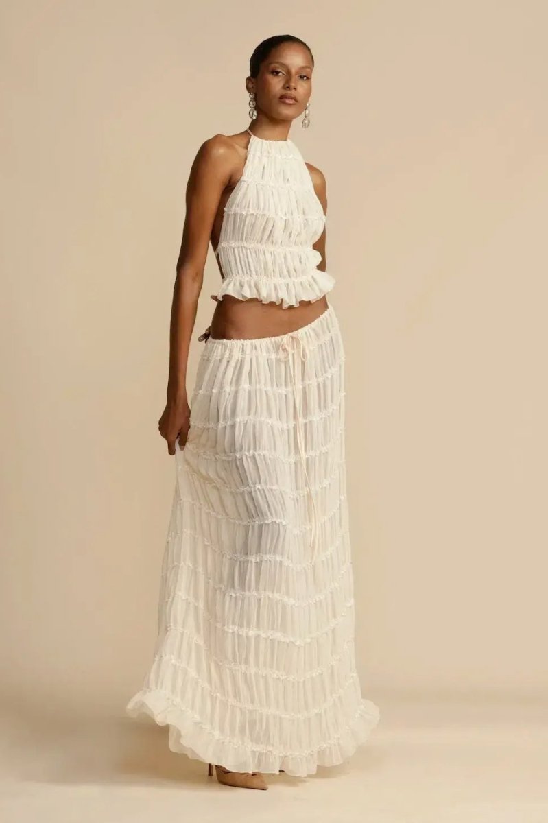 Trendy ladies' summer two-piece with halter top & maxi skirt – Lorena-S-State of Style