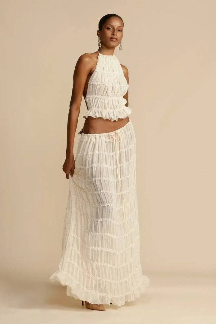 Trendy ladies' summer two-piece with halter top & maxi skirt – Lorena-S-State of Style