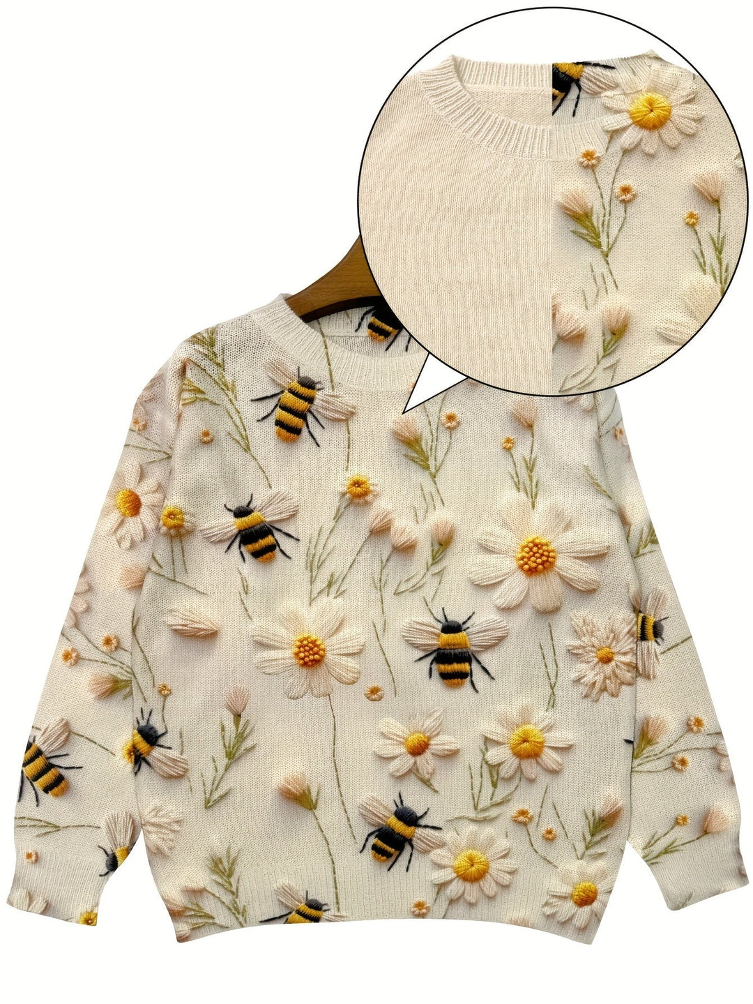 Trendy Ladies Sweater with Bee Pattern - Sophie-Apricot-S-State of Style