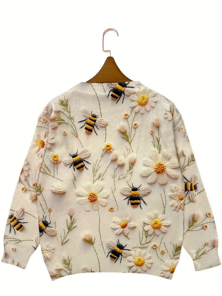 Trendy Ladies Sweater with Bee Pattern - Sophie-Apricot-S-State of Style