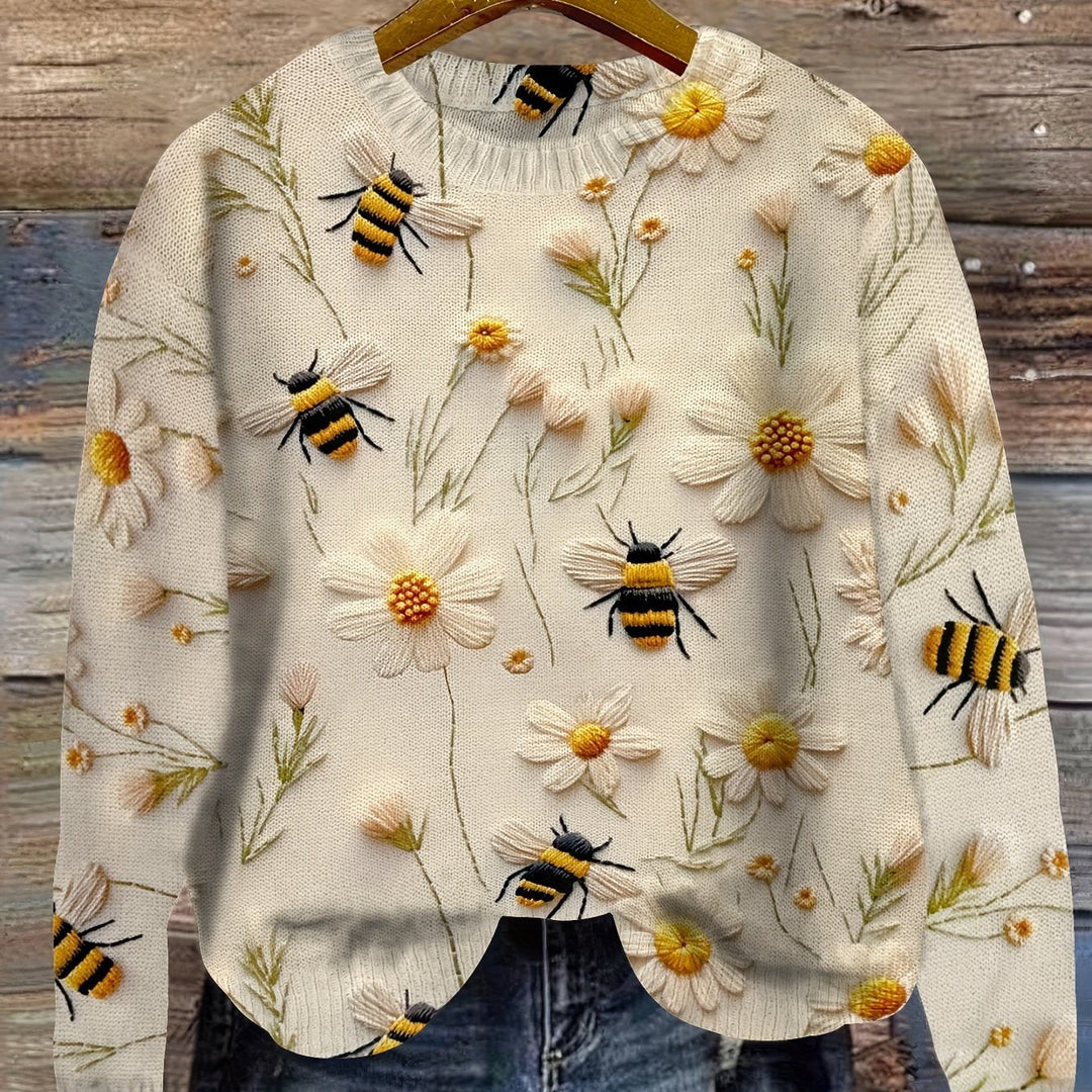 Trendy Ladies Sweater with Bee Pattern - Sophie-Apricot-S-State of Style