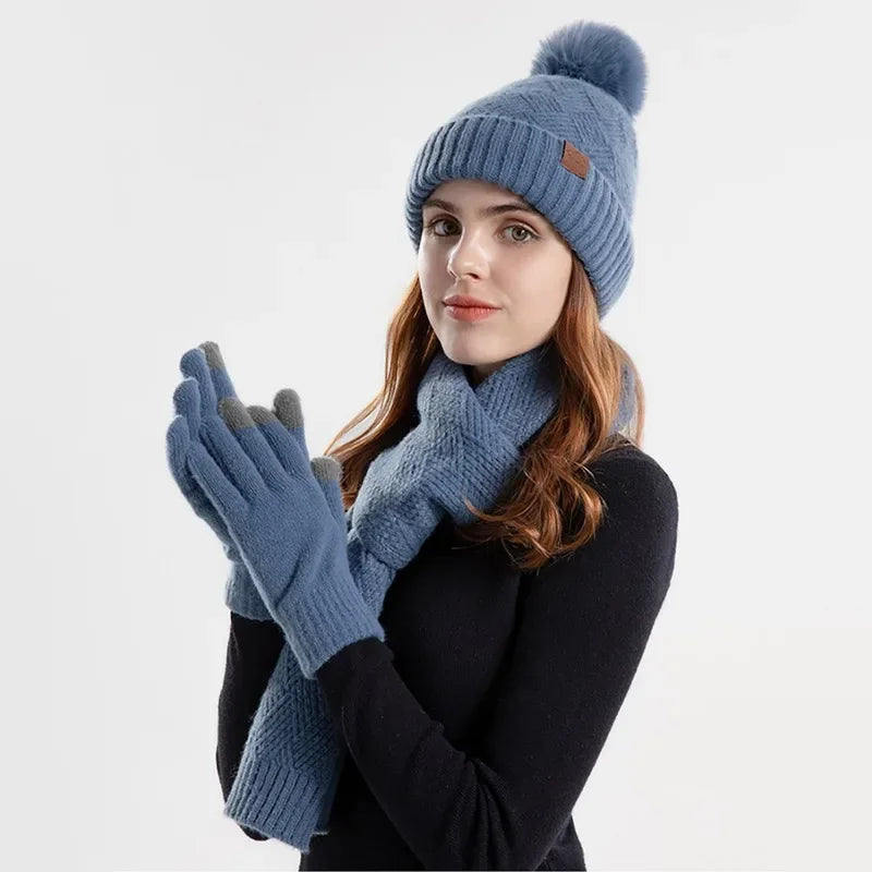 Trendy Ladies Winter Beanie Set - Lara-Blue-State of Style