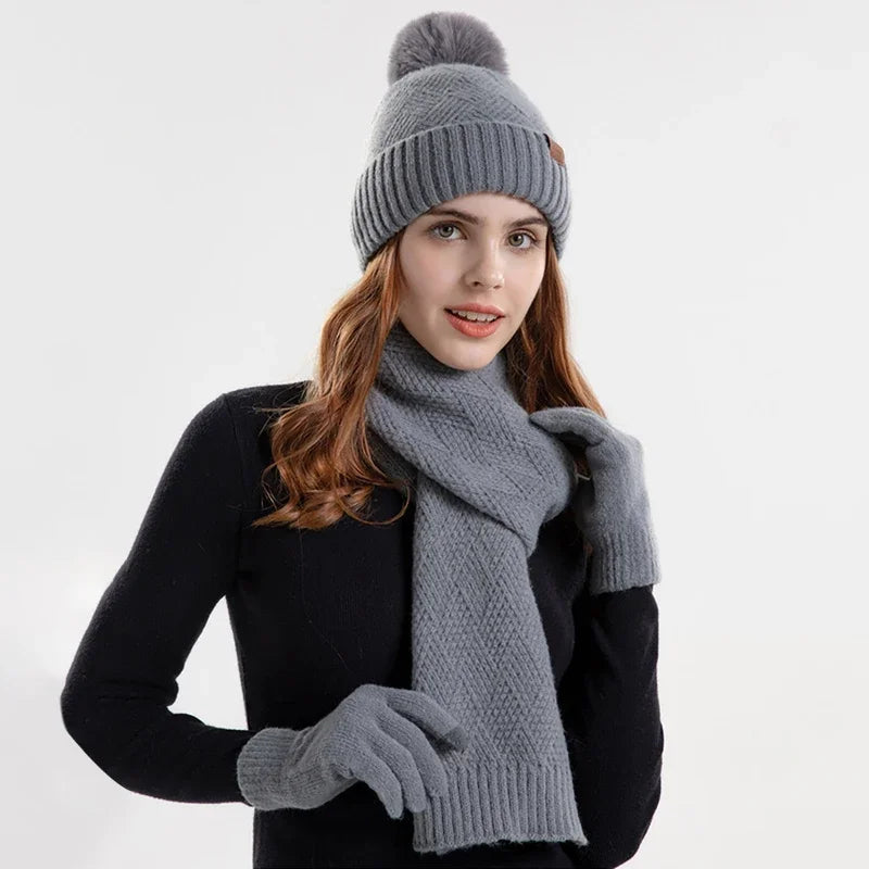 Trendy Ladies Winter Beanie Set - Lara-Grey-State of Style