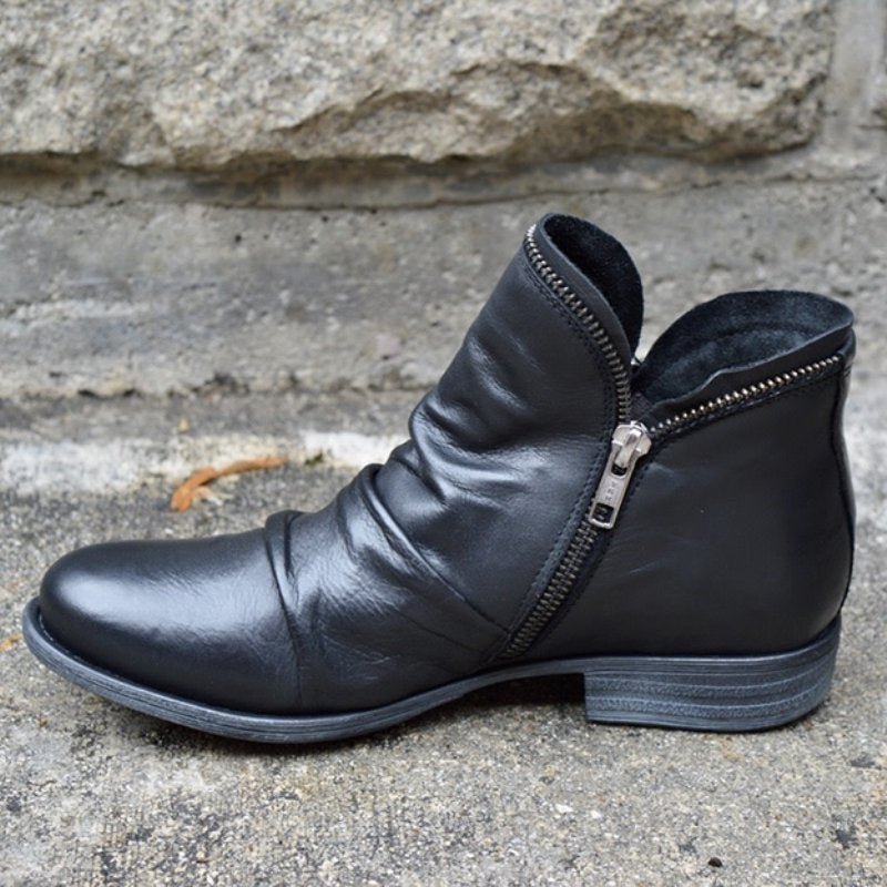 Trendy Leather Ankle Boots - Eva-Black-4.5-State of Style