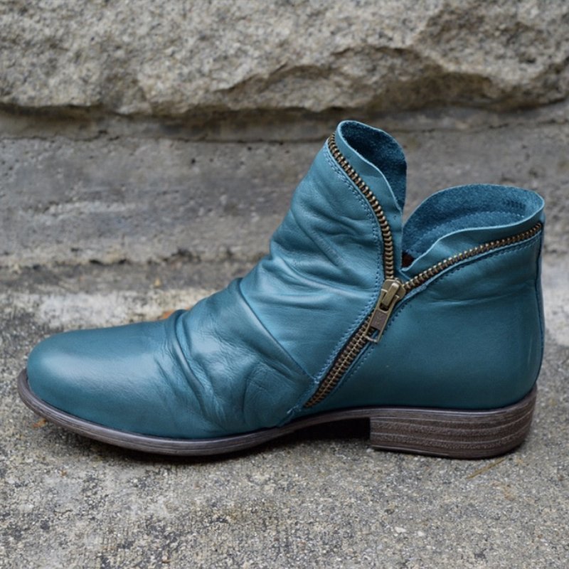 Trendy Leather Ankle Boots - Eva-Blue-4.5-State of Style