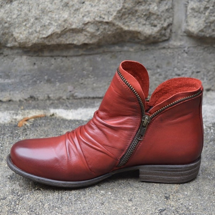 Trendy Leather Ankle Boots - Eva-Burgundy-4.5-State of Style