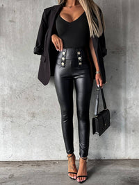 Trendy Leather Ladies' Pants with High Waist - Sabine-S-State of Style