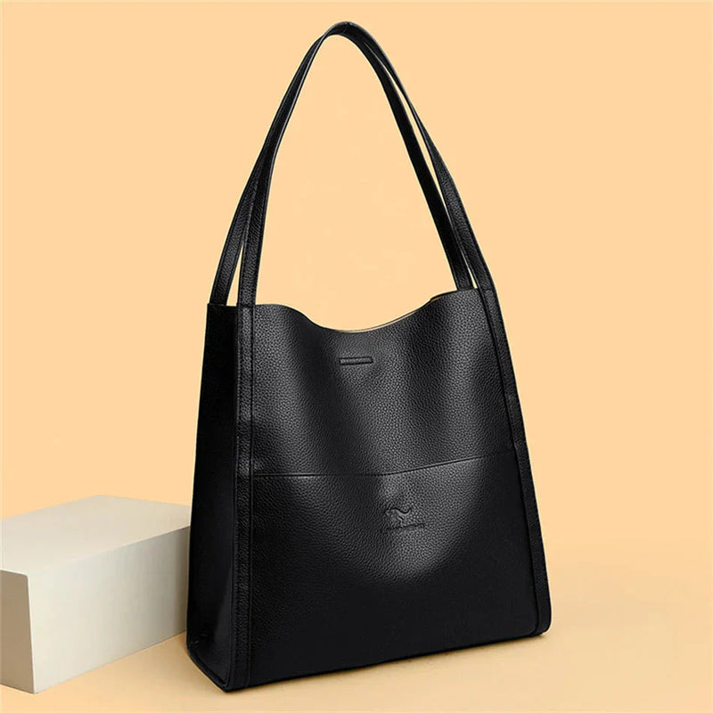 Trendy Leather Shoulder Bag - Mila-Black-State of Style