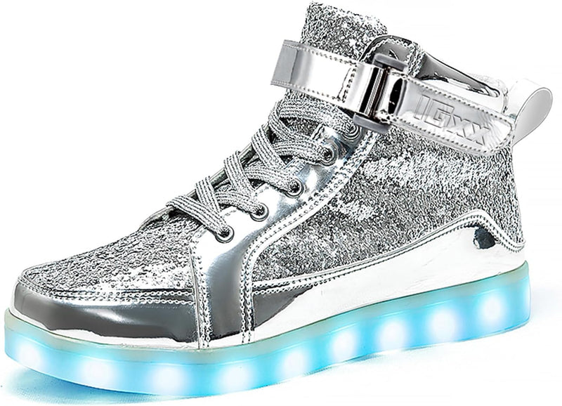 Trendy LED Sneakers with Rechargeable Lights - LumaBoost-Glitter Silver-4-State of Style