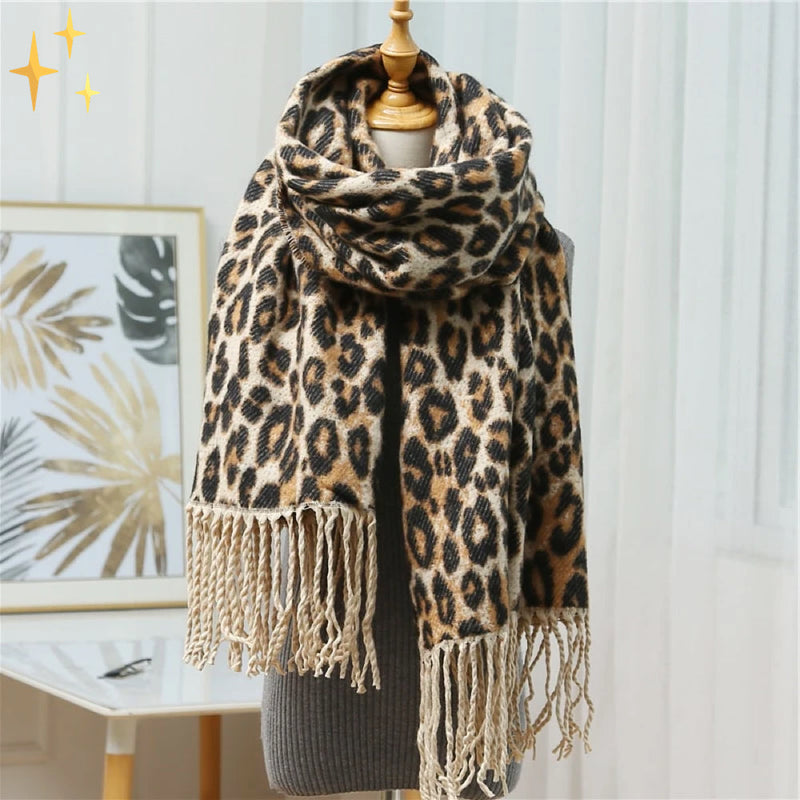 Trendy Leopard Print XL Wool Scarf - Sophia-State of Style
