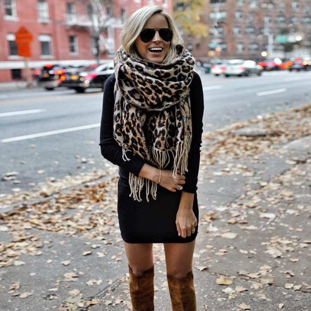 Trendy Leopard Print XL Wool Scarf - Sophia-State of Style