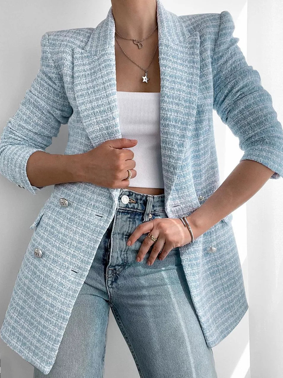 Trendy Light Blue Women's Blazer - Elena-XS-State of Style