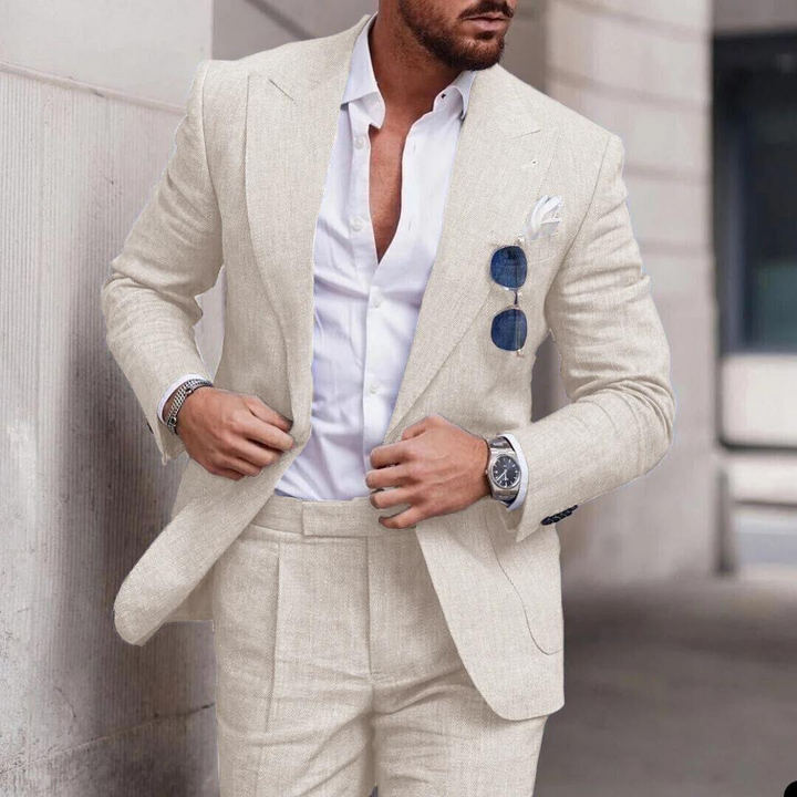 Trendy Linen 2-Piece Beach Suit for Men - Caden-Champagne-S-State of Style