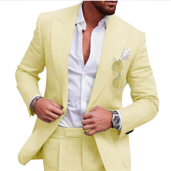 Trendy Linen 2-Piece Beach Suit for Men - Caden-Light Yellow-S-State of Style