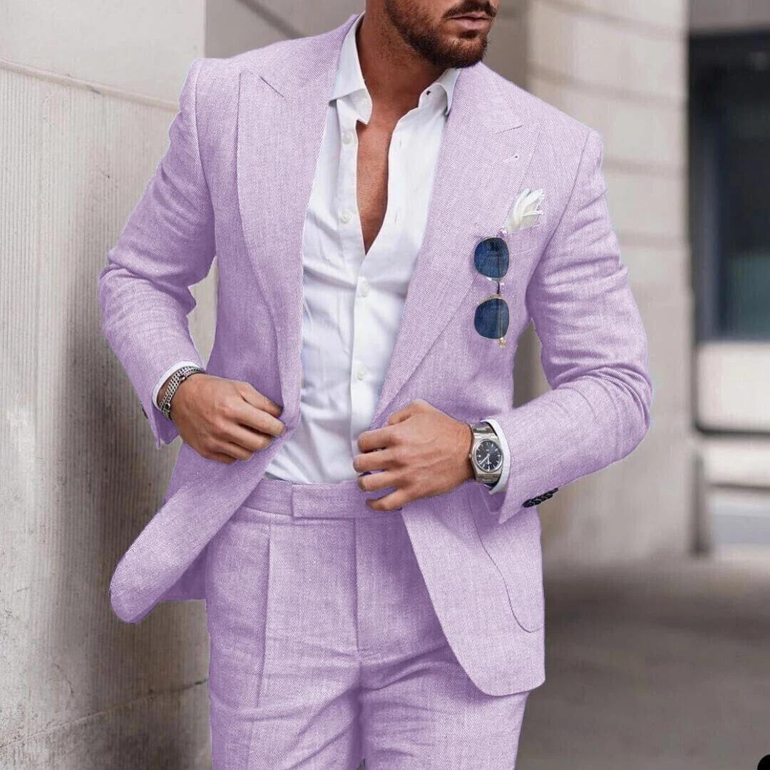 Trendy Linen 2-Piece Beach Suit for Men - Caden-Purple-S-State of Style