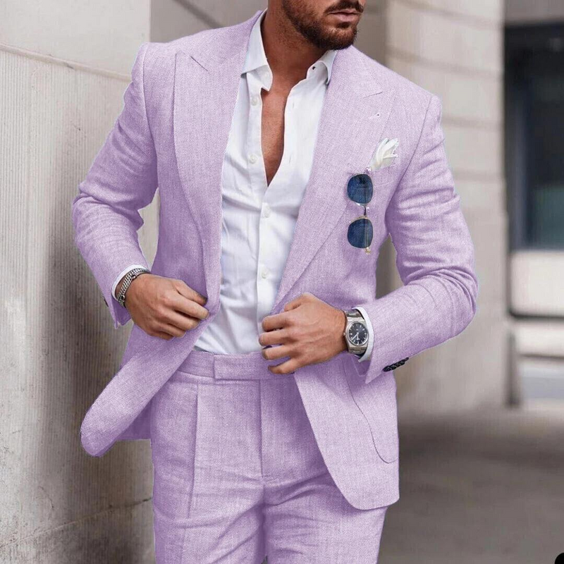 Trendy Linen 2-Piece Beach Suit for Men - Caden-Purple-S-State of Style
