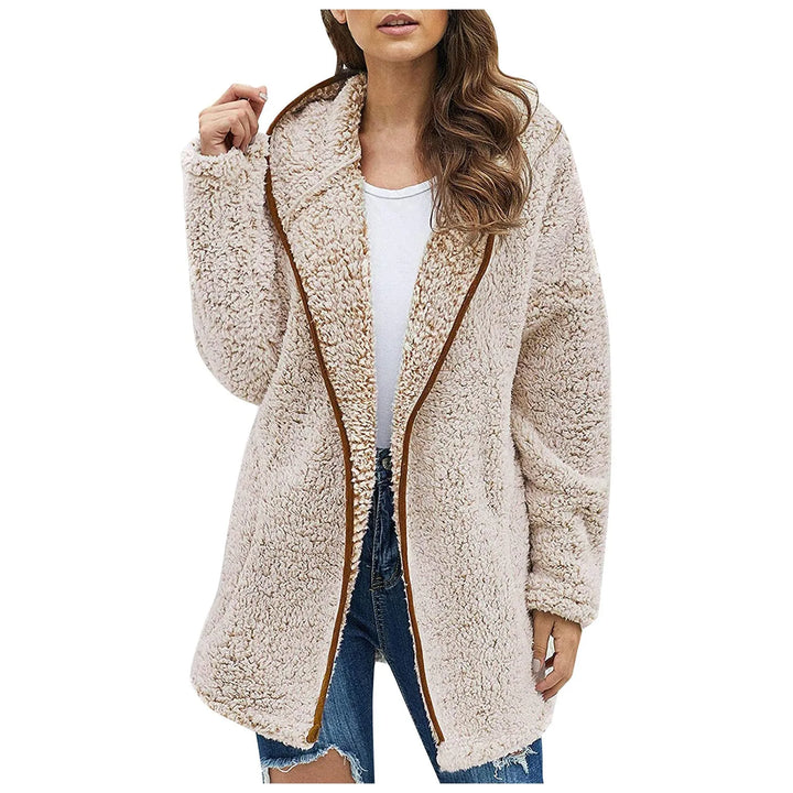 Trendy Long Fleece Jacket for Women - Luna-Khaki-S-State of Style