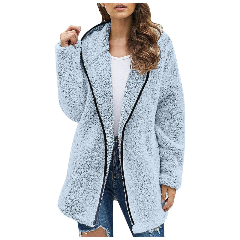 Trendy Long Fleece Women's Jacket - Luna-Blue-S-State of Style