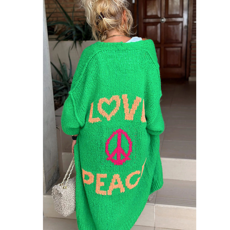 Trendy Long Knitted Cardigan - Sofia-Green-One Size-State of Style