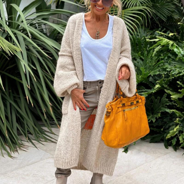 Trendy Long Knitted Cardigan - Sofia-Orange-One Size-State of Style