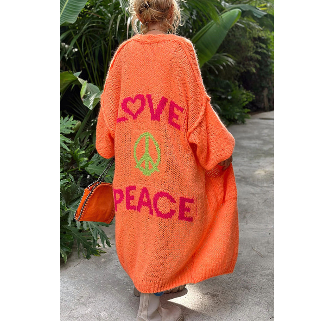 Trendy Long Knitted Cardigan - Sofia-Orange-One Size-State of Style