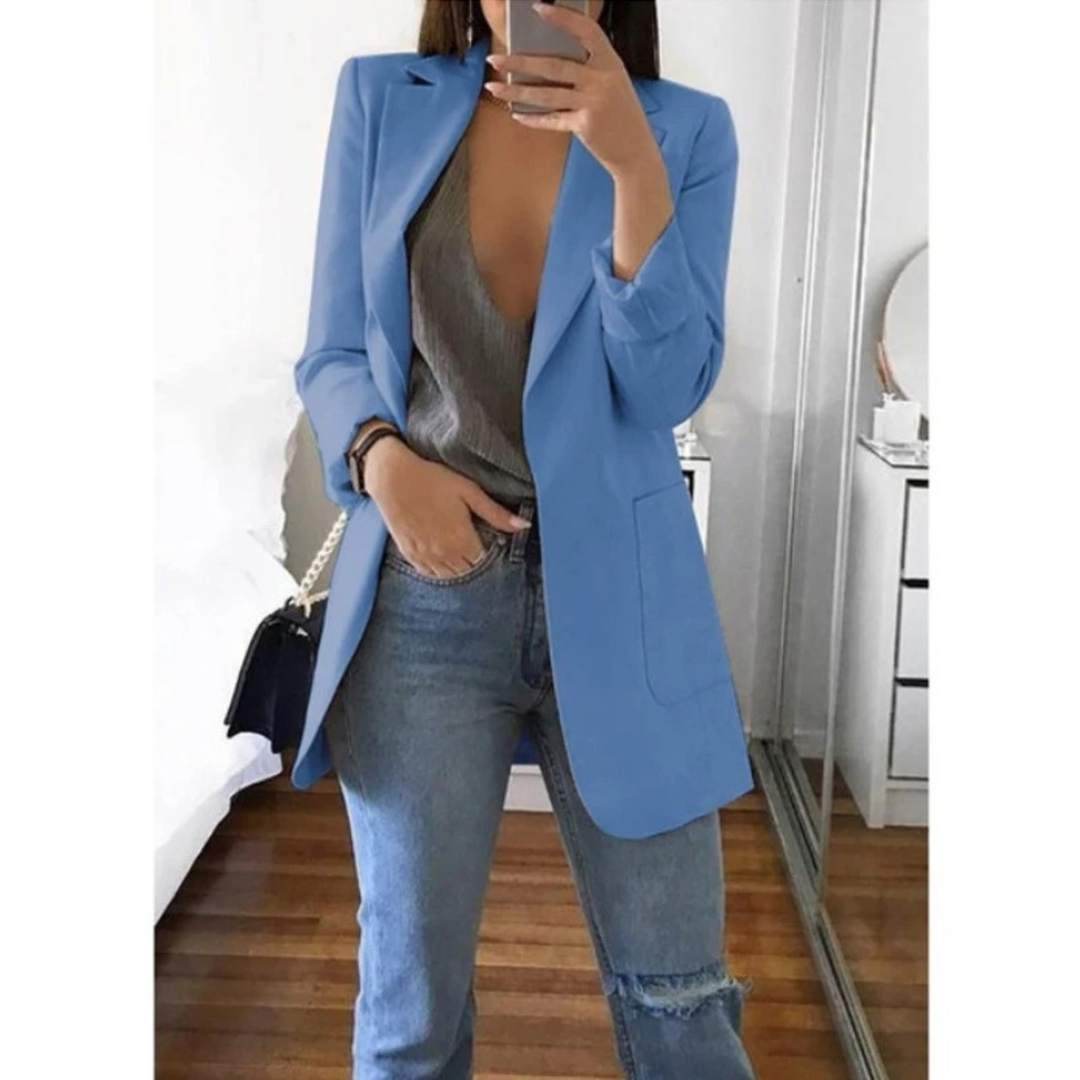 Trendy Long Ladies Blazer - Valentina-Blue-S-State of Style