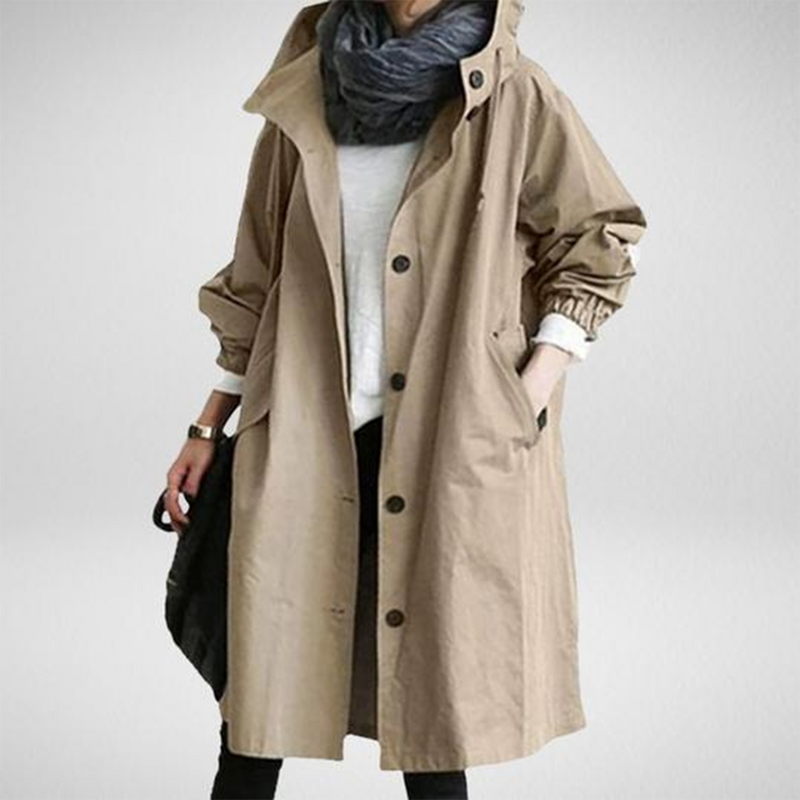Trendy Long Raincoat for Women - Elise-Khaki-S-State of Style