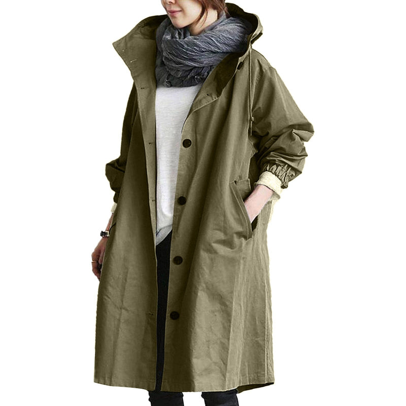 Trendy Long Raincoat for Women - Elise-Olive green-S-State of Style
