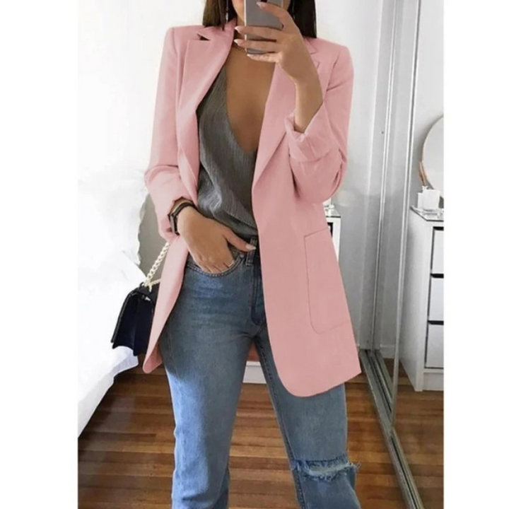 Trendy Long Women's Blazer - Valentina-Light Pink-S-State of Style