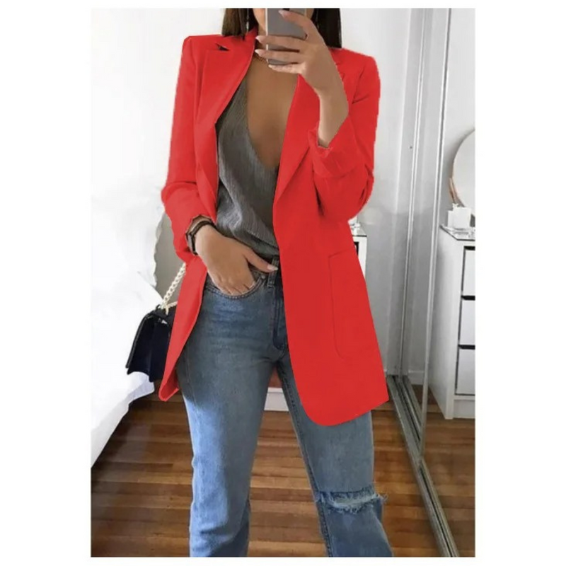 Trendy Long Women's Blazer - Valentina-Red-S-State of Style