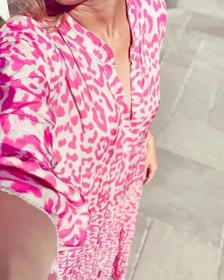 Trendy Maxi Dress with Pink Leopard Print - ChicSafari-S-State of Style