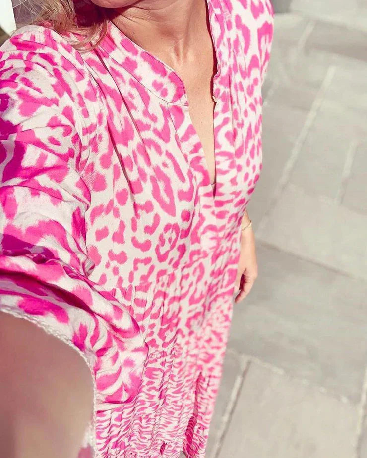 Trendy Maxi Dress with Pink Leopard Print - ChicSafari-S-State of Style