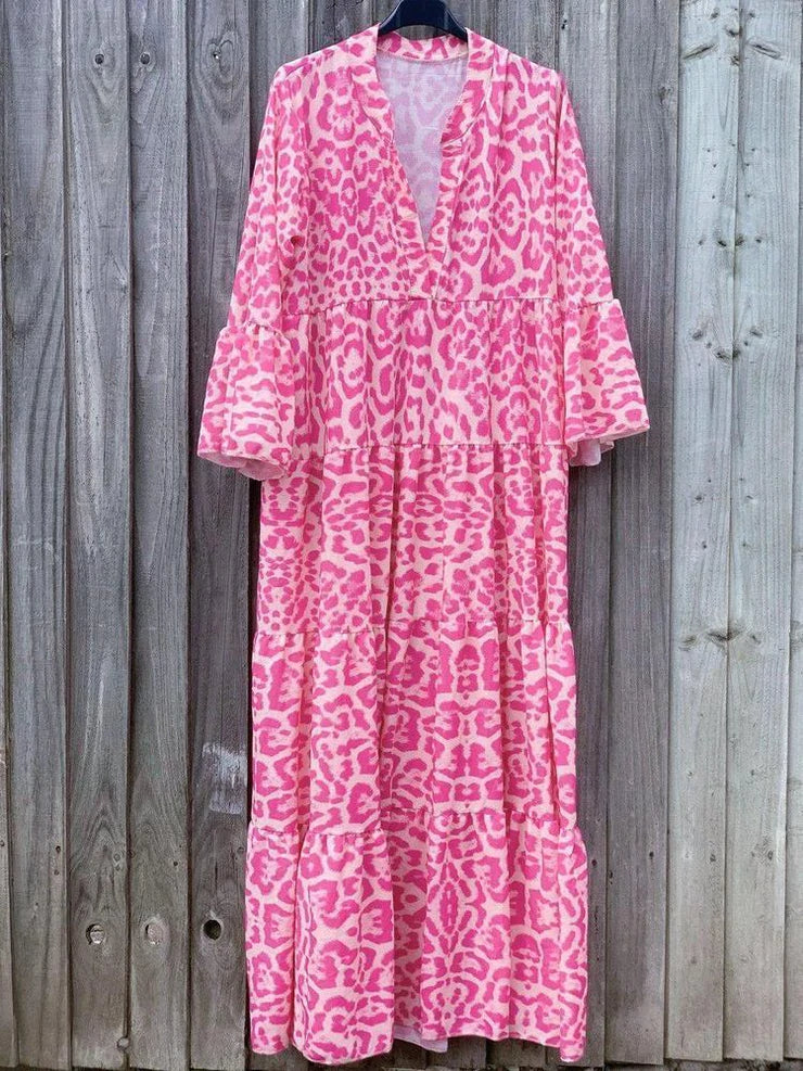 Trendy Maxi Dress with Pink Leopard Print - ChicSafari-S-State of Style